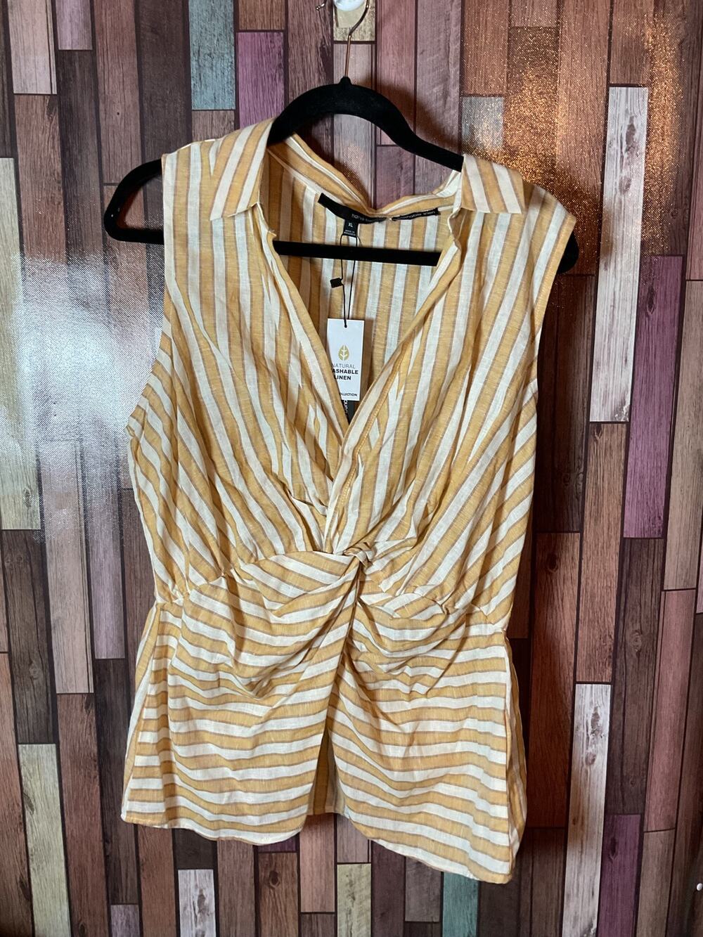 Harve Benard Yellow Striped Sleeveless Linen Top Women’s Size XL NWT